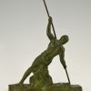 Art Deco bronze sculpture man with pole