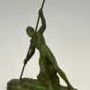 Art Deco bronze sculpture man with pole