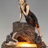 Art Deco sculpture lampe femme et cygne