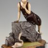 Art Deco figural lamp sculpture lady with swan