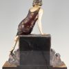 Art Deco sculpture lampe femme et cygne