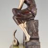 Art Deco sculpture lampe femme et cygne