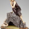 Art Deco figural lamp sculpture lady with swan