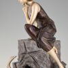 Art Deco sculptuur lamp vrouw met zwaan