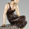 Art Deco sculpture lampe femme et cygne