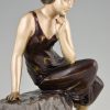 Art Deco figural lamp sculpture lady with swan