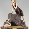 Art Deco sculpture lampe femme et cygne