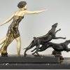 Art Deco sculptuur vrouw met windhonden