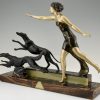 Art Deco sculpture femme aux lévriers