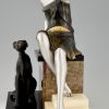 Art Deco sculpture woman with borzoi dog