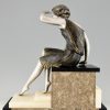 Sculpture Art Deco femme avec chien borzoi