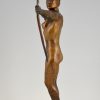 Diana, Art Deco Bronze Skulptur Frauenakt mit Boge