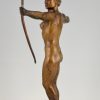 Diane, Art Deco sculpture en bronze nu à l’arc