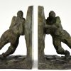 Art Deco bronze bookends two men pushing