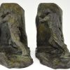 Art Deco bronze bookends two men pushing