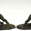 Art Deco bronze bookends two men pushing