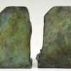 Art Deco bronze bookends two men pushing