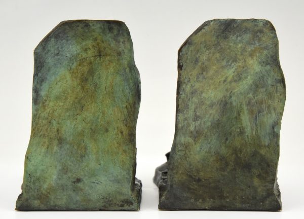 Art Deco bronze bookends two men pushing