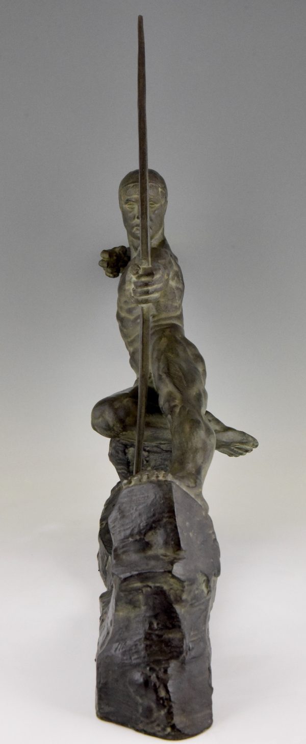 Art Deco Bronze Skulptur Männlicher Akt Bogenschutze Hercules