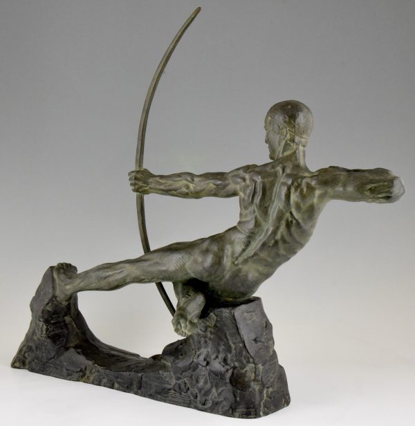 Art Deco Bronze Skulptur Männlicher Akt Bogenschutze Hercules
