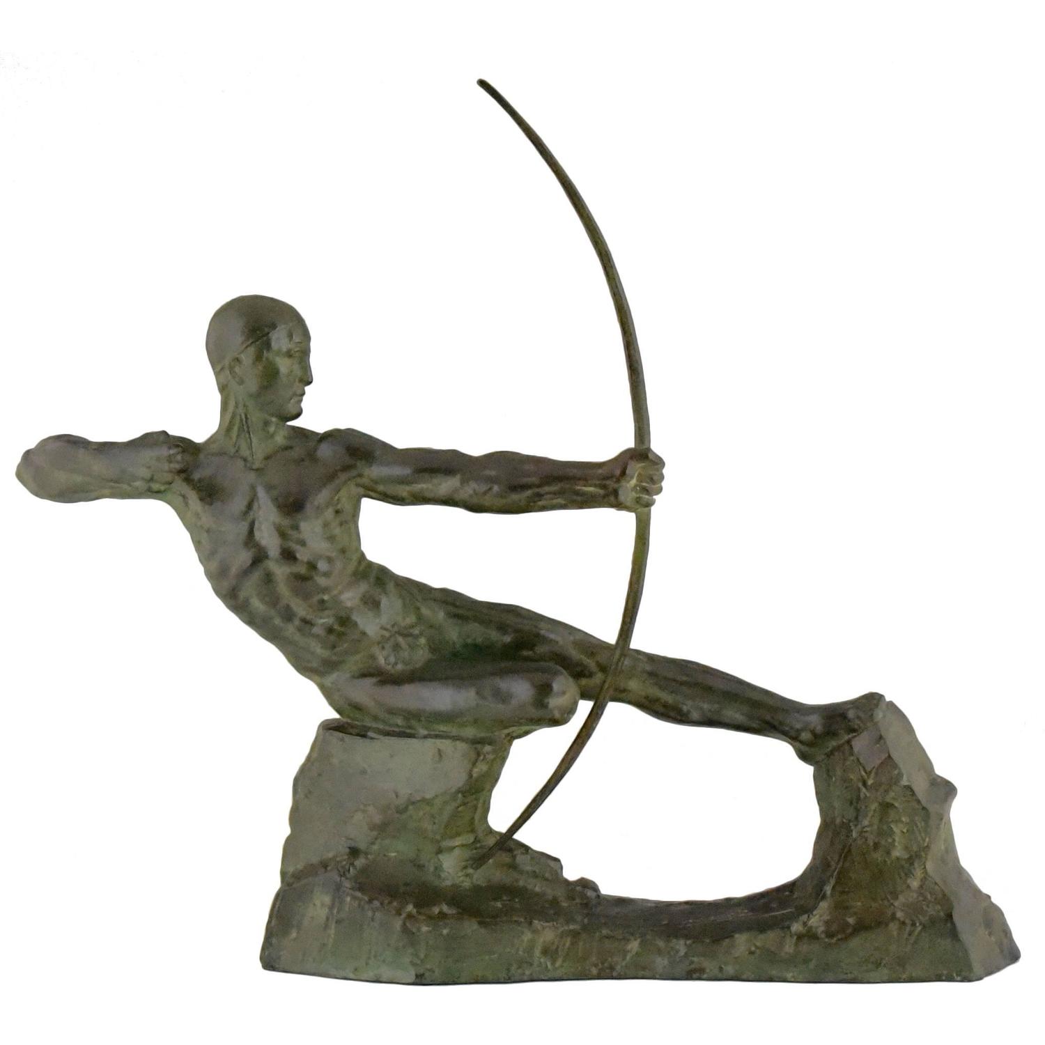 Sculpture Art Deco bronze nu masculin archer Hercule