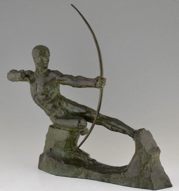 Sculpture Art Deco bronze nu masculin archer Hercule