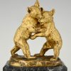 Antique bronze sculpture two bears playing