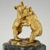 Antique bronze sculpture two bears playing