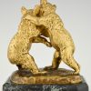 Antique bronze sculpture two bears playing