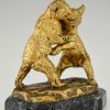 Antique bronze sculpture two bears playing