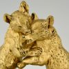 Antique bronze sculpture two bears playing