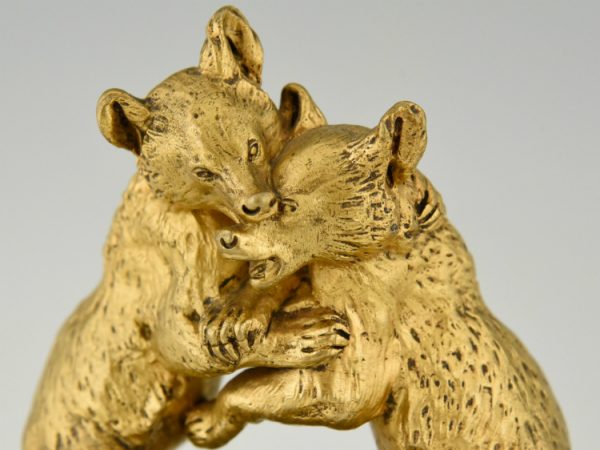 Antique bronze sculpture two bears playing