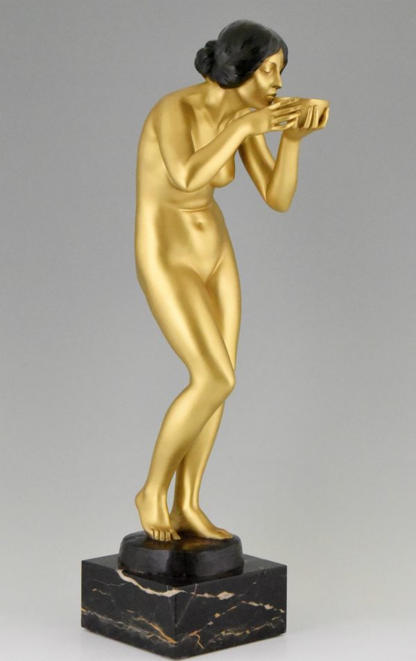 Art Nouveau gilt bronze sculpture nude