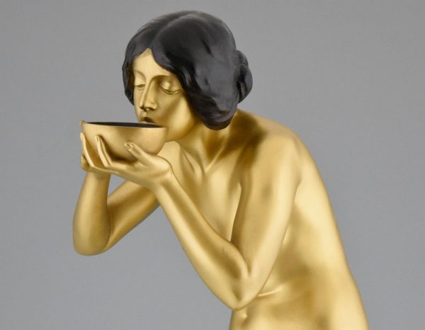 Jugendstil Bronze vergoldet Frauenakt