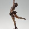 Lampe Art Nouveau en bronze femme nue à la rose