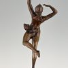 Lampe Art Nouveau en bronze femme nue à la rose