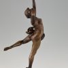 Lampe Art Nouveau en bronze femme nue à la rose