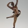 Lampe Art Nouveau en bronze femme nue à la rose