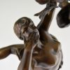 Lampe Art Nouveau en bronze femme nue à la rose