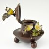 Antique bronze inkwell and vases with birds