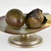 Bronze inkwell tray with bird and egg shell