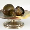 Bronze inkwell tray with bird and egg shell