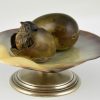 Bronze inkwell tray with bird and egg shell