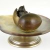 Bronze inkwell tray with bird and egg shell