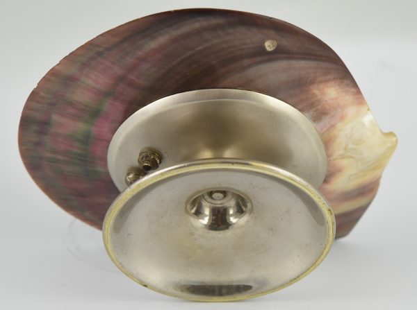 Bronze inkwell tray with bird and egg shell