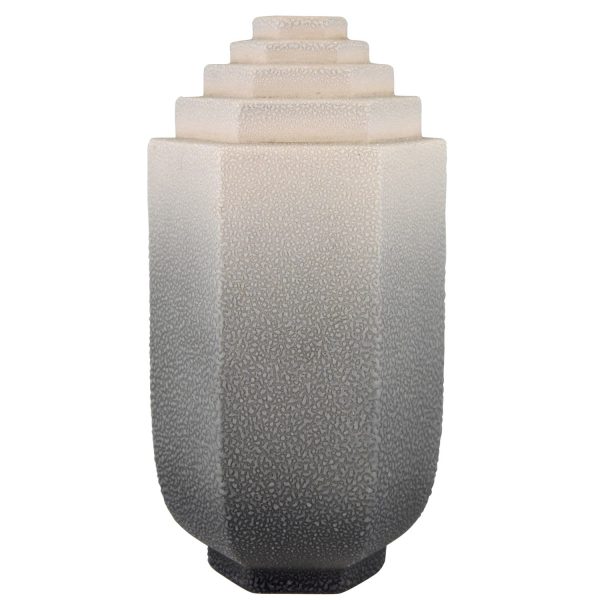 Art Deco vase grey ceramic textured glaze