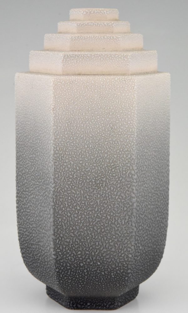 Art Deco vase grey ceramic textured glaze