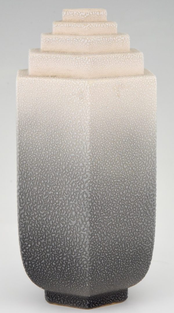 Art Deco vase grey ceramic textured glaze