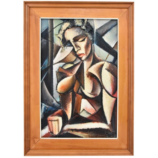 Peinture tableau cubiste femme nue 1960