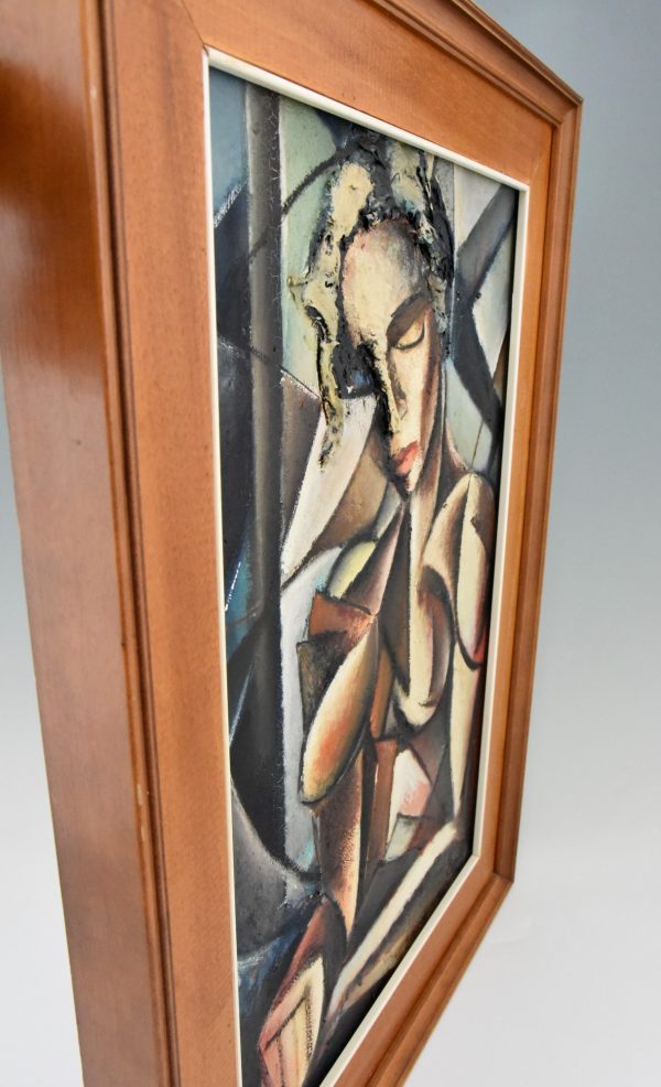 Kubistisch schilderij naakte vrouw 1960